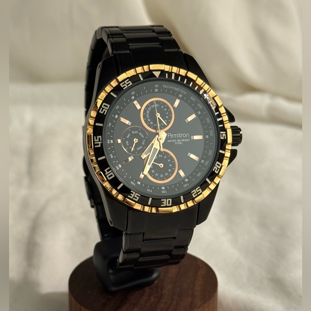 Armitron 20/4739TR Black-Ion Plated and Rose Gold-Tone Watch